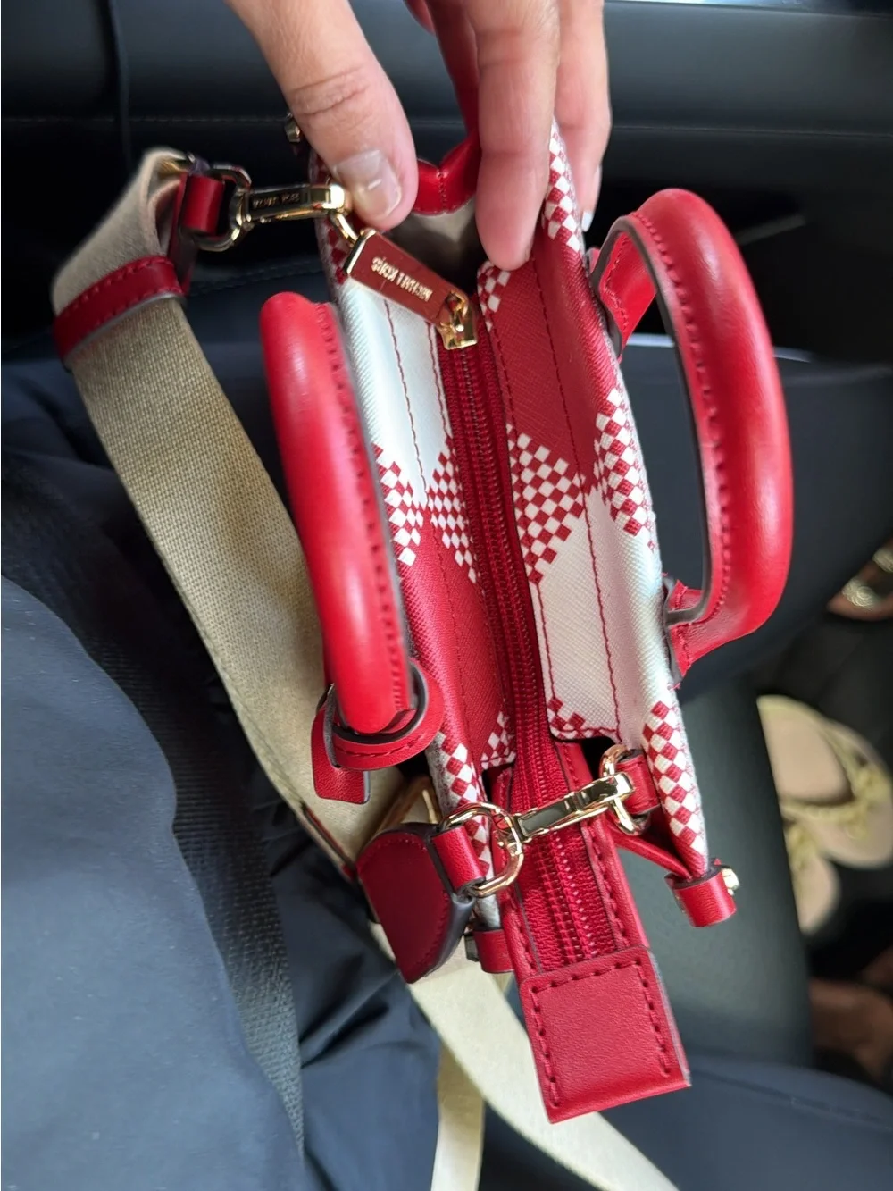 Michael Kors Red and Cream Mini Satchel with Gold Hardware